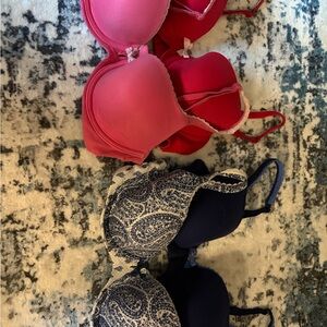 Victoria’s Secret Bras- Red, Pink, Blue/White design and Navy